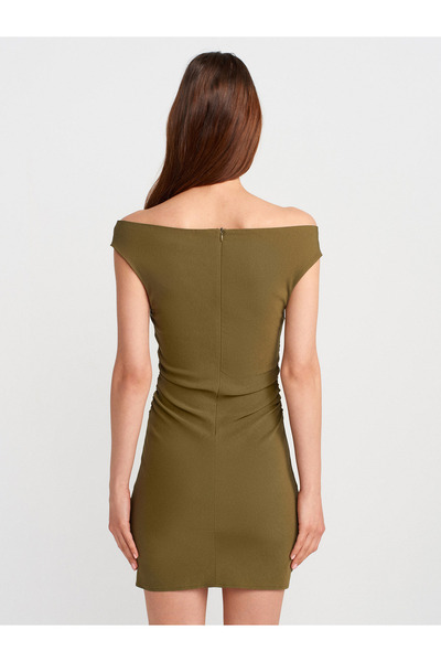 Dilvin 91462 Bardot Mini Dress-Khaki