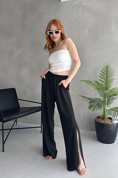 FEWTİNT High Waisted, Side Slit Detail, Elastic Waistband Pants.