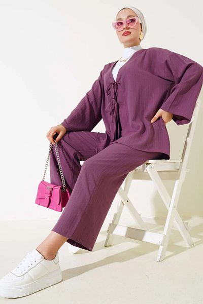 İPEK TUTUŞ Women's Front Tied Kimono Double Set