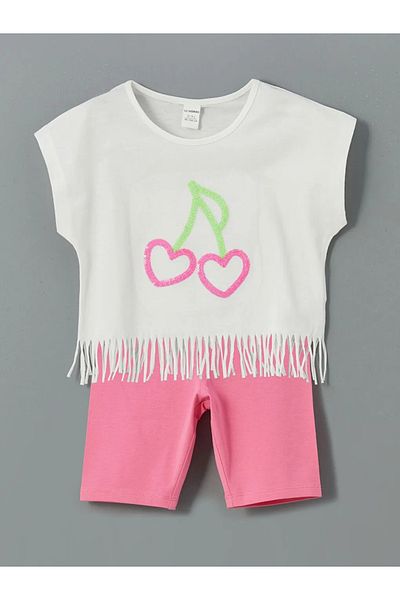 LC Waikiki Lcw Kids White Heart Embroidered Girls' T-Shirt and Leggings 2-Pack