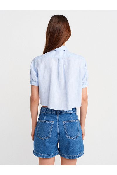 Dilvin 72000 Side Pocket Pleated Denim Shorts-Navy Blue