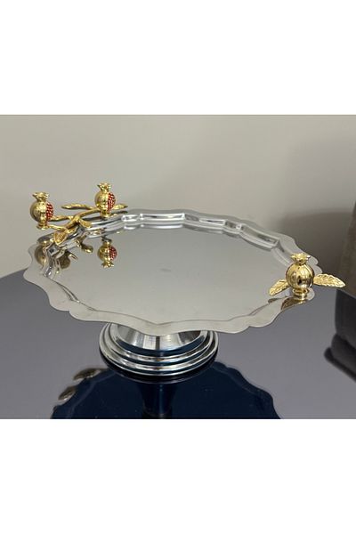Elzemm store Steel Round Wavey Pomegranate Accessory Cake Cooky Stand Standing Catering