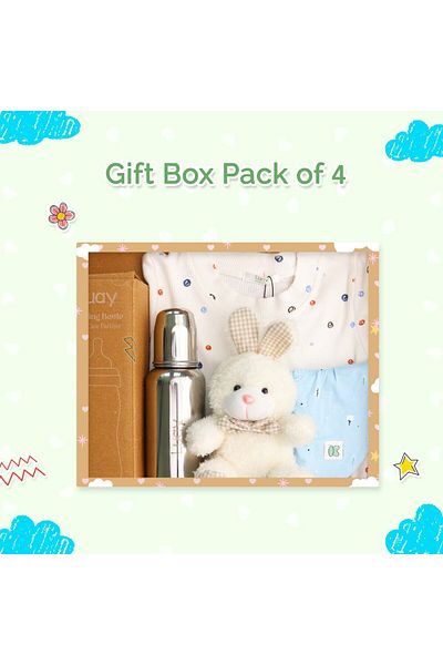luay Premium Gift Box Set with Onesie, Feeding Bottle, Baby Bib and Teddy Bear for Babies (0-3 M)