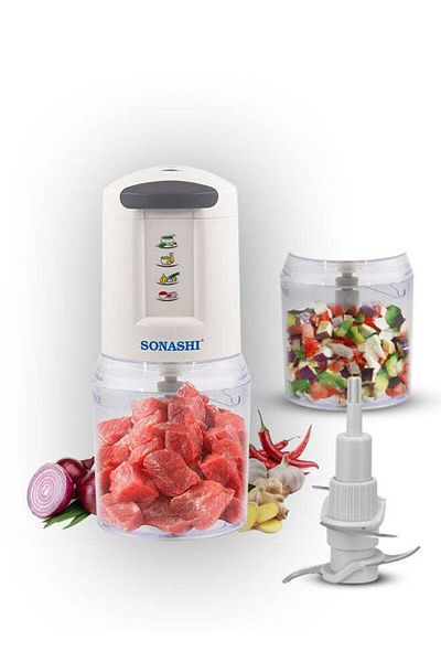 sonashi Kitchen Chopper With Unbreakable Pc Jar | Double Stainless Steel Blades Mincer With 2 Speeds | Overh
