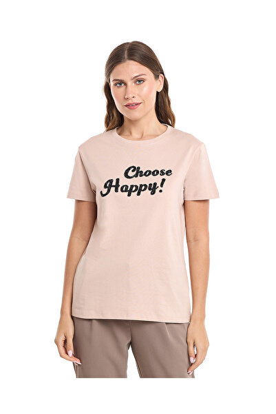 R&B تي شيرت مزخرف برقبة دائرية وأكمام قصيرة