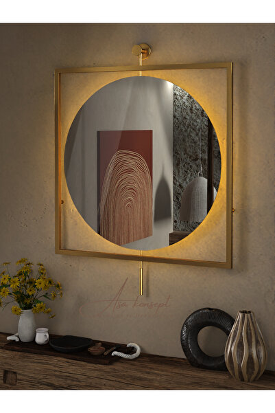 ASA KONSEPT Kablosuz LED'li AGAH Ayna GOLD Dekoratif Hol Koridor Duvar Salon Mutfak Banyo Makyaj Aynası
