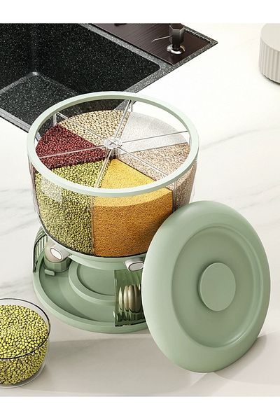 Un Large 360 Degree Rotating White Cereal Dispenser, Rice Dispenser, Rotating Kitchen Food Storage Containers
