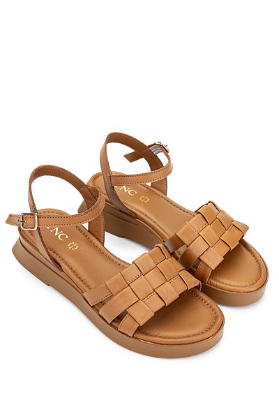 Tamer Tanca Women's Genuine Leather Tan Flat Sandals