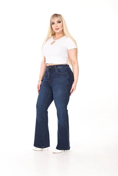 TRENDNATUREL Ramrod Large Size High Waist Navy Blue Spanish Lycra Jean Pants