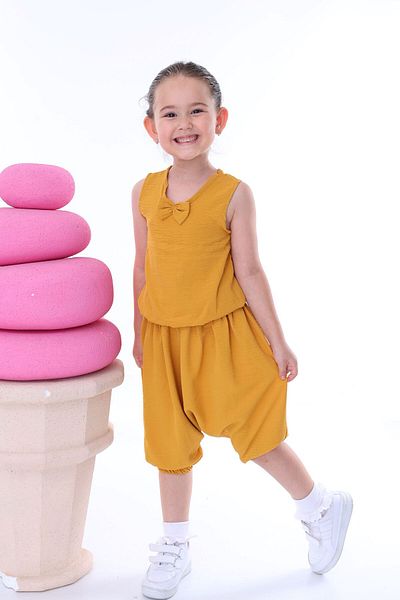 ZUZUNGA Airobin Fabric Bow Detailed Girl's Baggy Set (Top and Bottom)
