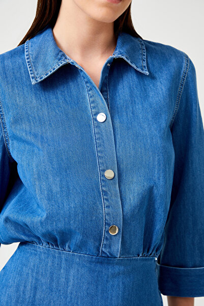 Jus De Pommes MAVİ GÖMLEK YAKA KOT MİNİ ELBİSE