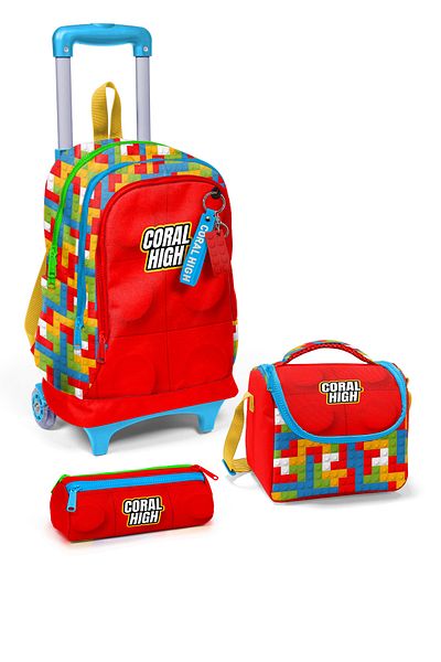 Coral High Set de 3 genți de școală cu model bloc de culoare pentru copii SET0123975