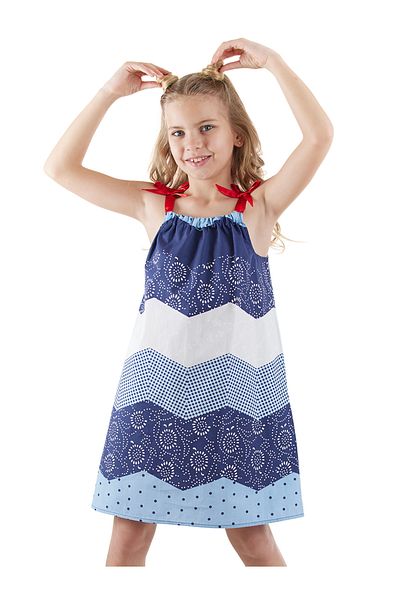 Denokids Κοριτσίστικο φόρεμα ποπλίνα με μπλε και λευκό σχέδιο
