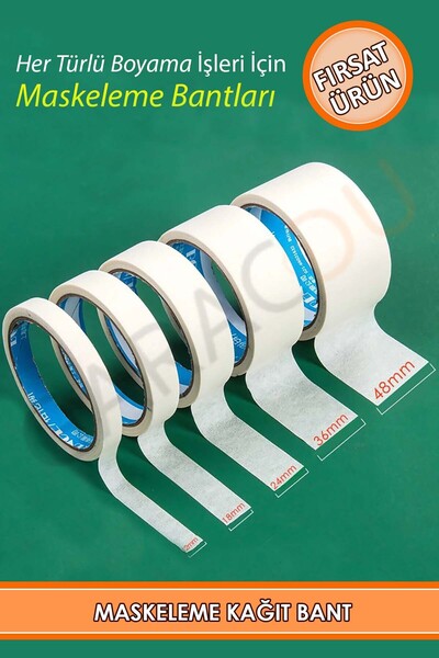 garaccu Maskeleme Boya Bandı Kağıt Bant 24 Mm Genişlik - 25 Metre - 1 Adet