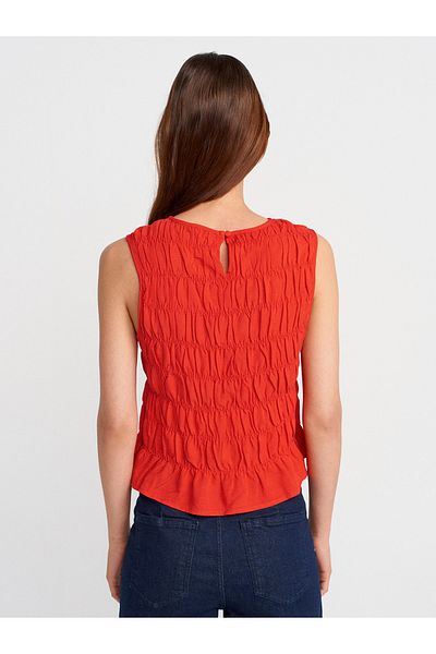 Dilvin 50845 Sleeveless Crop Blouse-Red