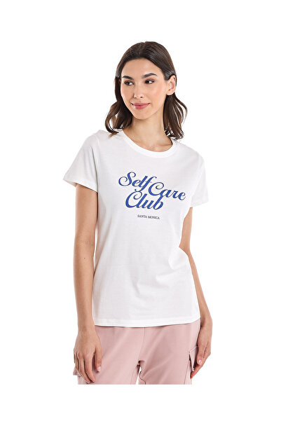 R&B تي شيرت بطبعة خطية مع رقبة دائرية وأكمام قصيرة