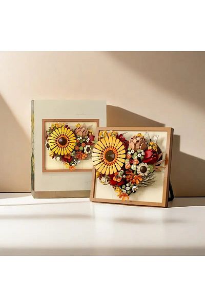OBRO 3D Botanical Construction Set for Adults, Heart, Flower Frame, Chrysanthemum, Plastic, 765 Pieces