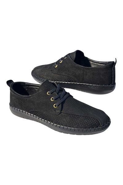 HON'S Pantofi pentru bărbați din piele naturală nubuck cu șireturi cu talpă neagră