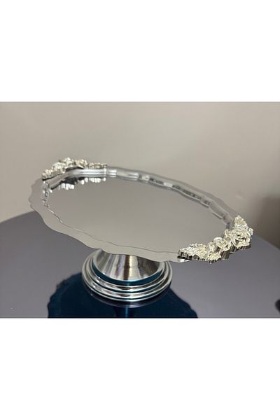 Elzemm store Steel Oval Handle Model Footed Cake Cooky Stand Catering