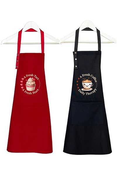 Hulganz Kitchen Apron Set of 2 Stain-Resistant Suit Cloth Cupcake Coffee Dowry Cafe Patisserie Workshop Apron