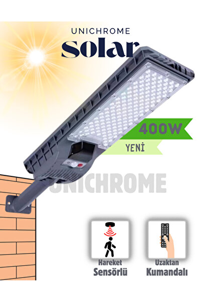 Unichrome 400w Solar Güneş Enerjili Profesyonel Led Bahçe Aydınlatması Hareke...