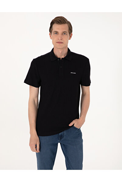 Pierre Cardin Μαύρο εφαρμοστό Πλεκτό Με υφή Μπλουζάκι με λαιμόκοψη πόλο 50309...