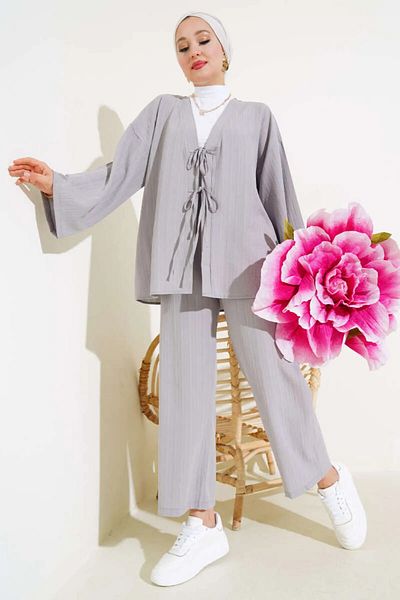 İPEK TUTUŞ Women's Front Tied Kimono Double Set