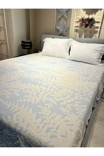 Explore Home , Narelo, Double, Cotton, Muslin, Bedspread - Light Blue