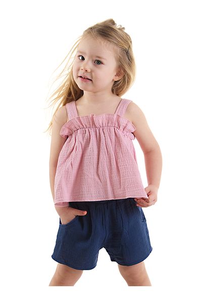 Denokids Baby Mädchen Kinder Rosa Sommer Musselin Trägerbluse Shorts Set