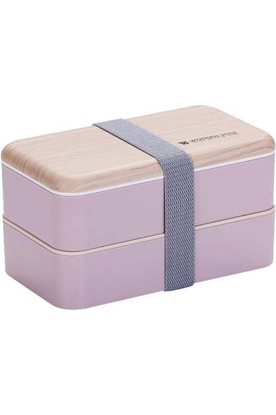 Homchen 2-tier Lunch Box, Plastic, Pink, 18.5 X 10.5 X 9.2 Cm