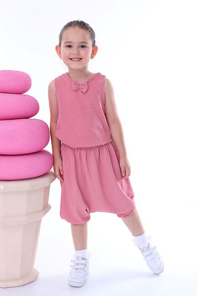 ZUZUNGA Airobin Fabric Bow Detailed Girl's Baggy Set (Top and Bottom)