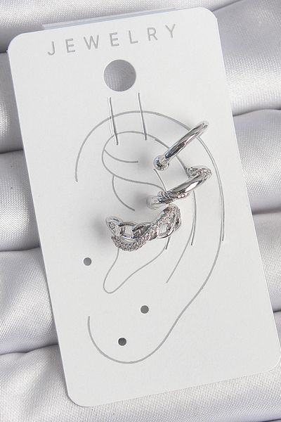 Skygo Brass Silver Color Zircon Stone 3-Piece Model Infinity Chain Model Cartilage Earrings - Tj-Bkp10566