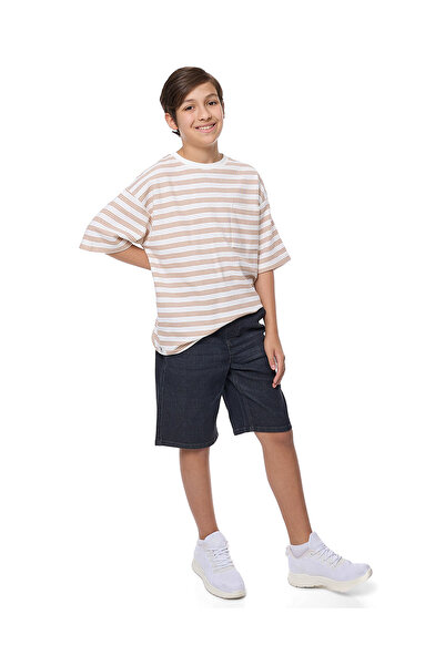 R&B تي شيرت مخطط برقبة دائرية وأكمام قصيرة