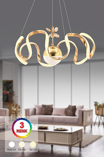 İstanbul Avize Beren Gold Kumandalı 3 Renk Ledli Lüx Sarkıt Modern Led Avize