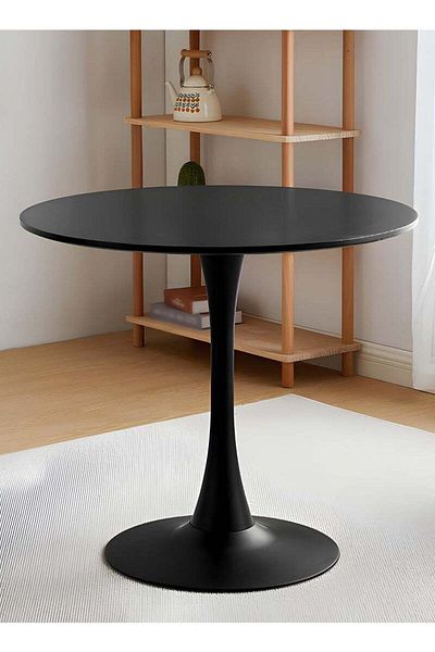 Taimi Round Dining Table Elegant Plastic 100x100x73cm Coffee Table for Living Room, Dining Room, Black