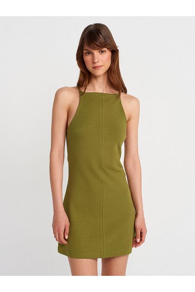 Dilvin 91438 Halter Neck Mini Dress-Oil Green