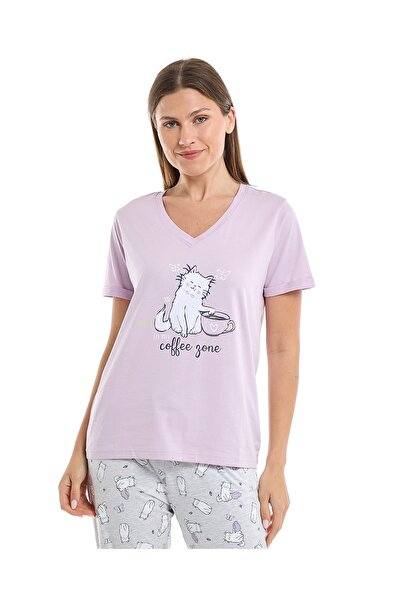 R&B تي شيرت نوم مطبوع بأكمام قصيرة