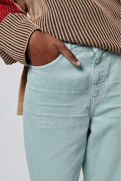 Intisimo Momfit Jeans for Women, High Waist, Pull&Bear Brand, Turquoise - Size 36 (US 27)