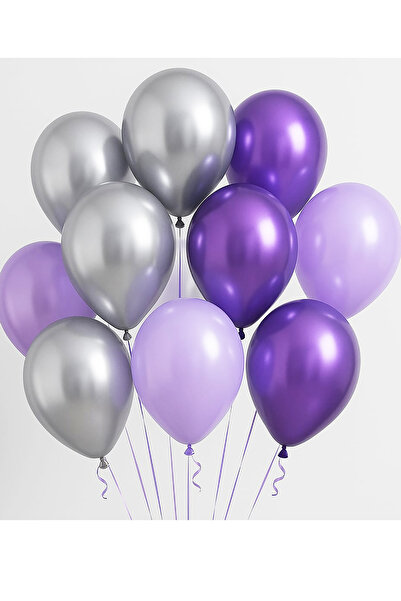 Parti dolabı 30 Adet Metalik Sedefli Mor Lila Gümüş Parlak Balon