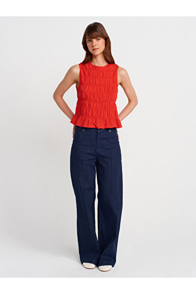 Dilvin 50845 Kolsuz Crop Bluz-Kırmızı