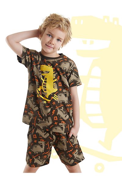 Denokids Σετ σορτς καλοκαιρινό μπλουζάκι Skateboard Dino Boy