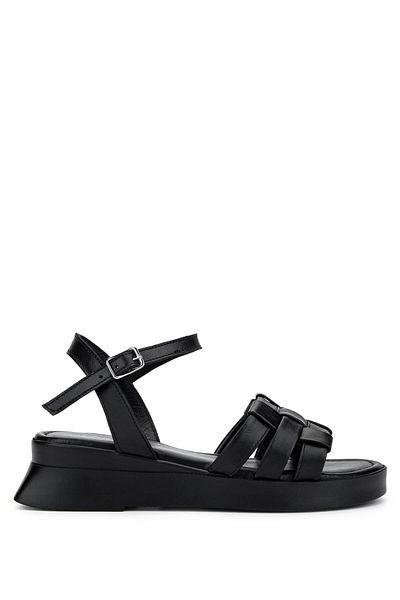 Tamer Tanca Women's Genuine Leather Black Leather Flat Sandals