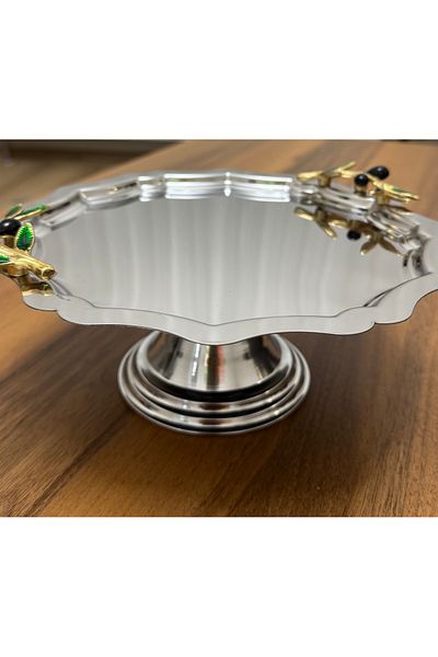 Elzemm store Steel Round Wavy Olive Dali Accessory Footed Cake Cookies Stand