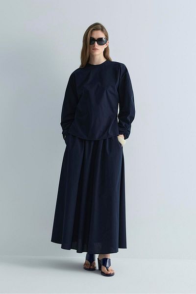 Suud Collection Navy Blue Lara Belted Blouse