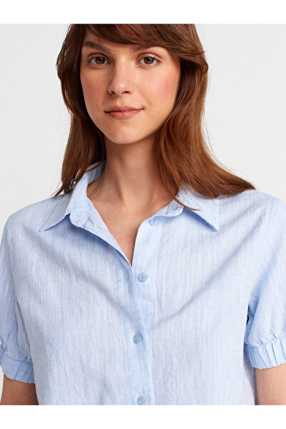 Dilvin 50504 Cămașă cu mâneci balon scurte-albastru