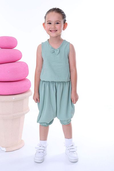 ZUZUNGA Airobin Fabric Bow Detailed Girl's Baggy Set (Top and Bottom)