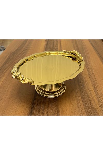 Elzemm store Steel Gold Color Handle Model Footed Cake Cooky Stand Catering Luxury