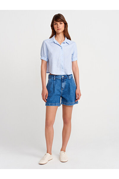 Dilvin 50504 Cămașă cu mâneci balon scurte-albastru