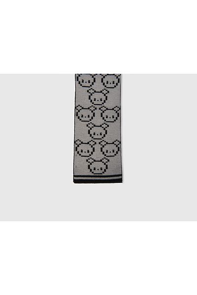 United Colors of Benetton Boy's Gray Melange Stripe Detailed Animal Patterned Scarf