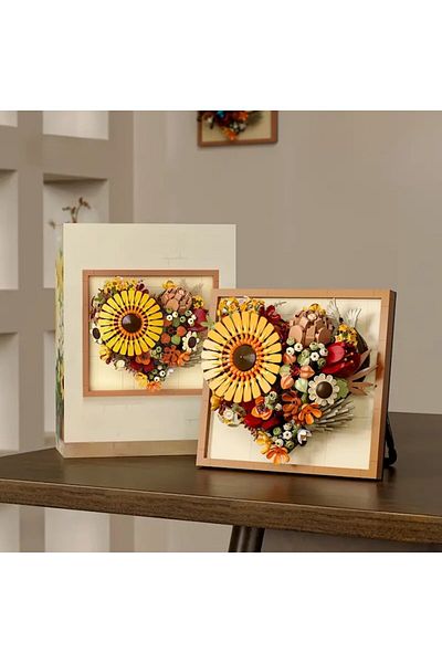 OBRO 3D Botanical Construction Set for Adults, Heart, Flower Frame, Chrysanthemum, Plastic, 765 Pieces